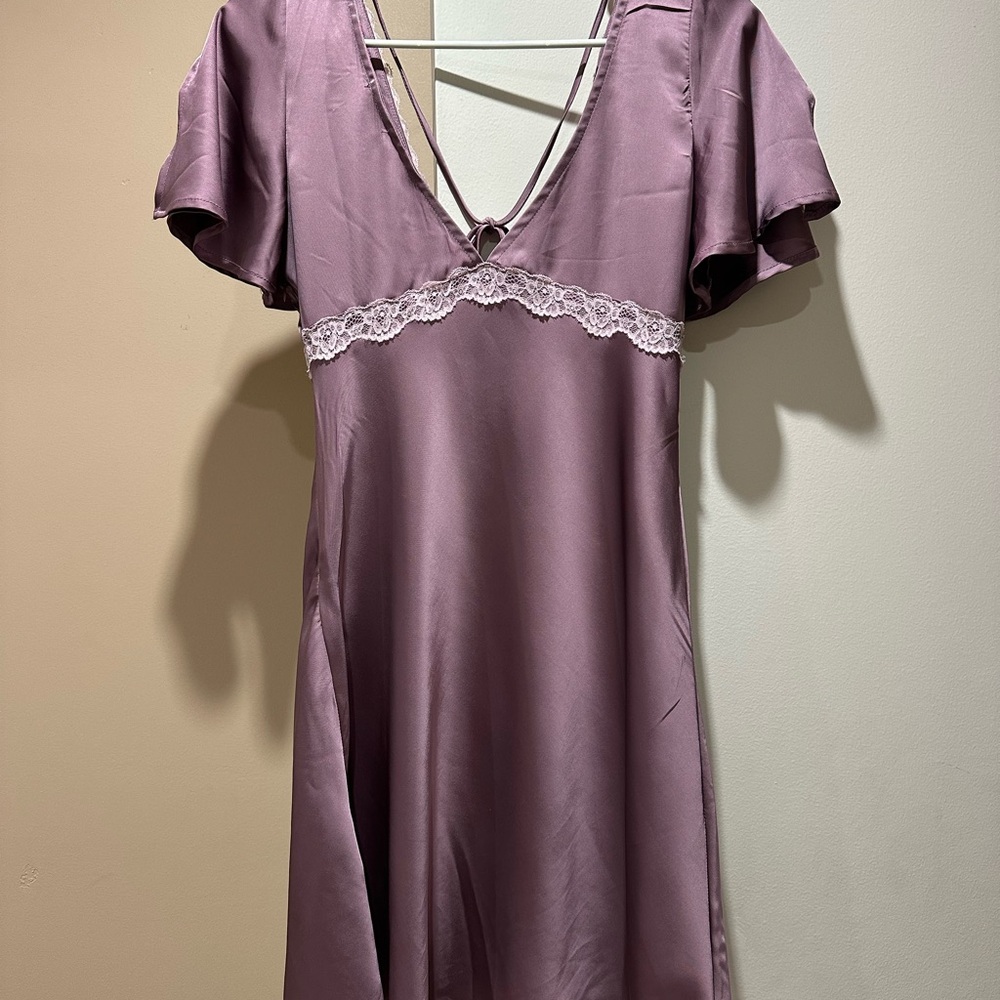 Princess Polly Purple Satin Dress with Pink Lace